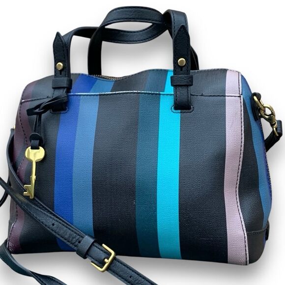 Fossil Sydney Striped Satchel Purse Handbag Multicolor Shoulder Crossbody Bag - Picture 10 of 13